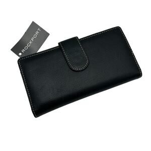 NEW Rockport Black Leather Clutch Wallet Multiple Compartments 4" x 7" NWT